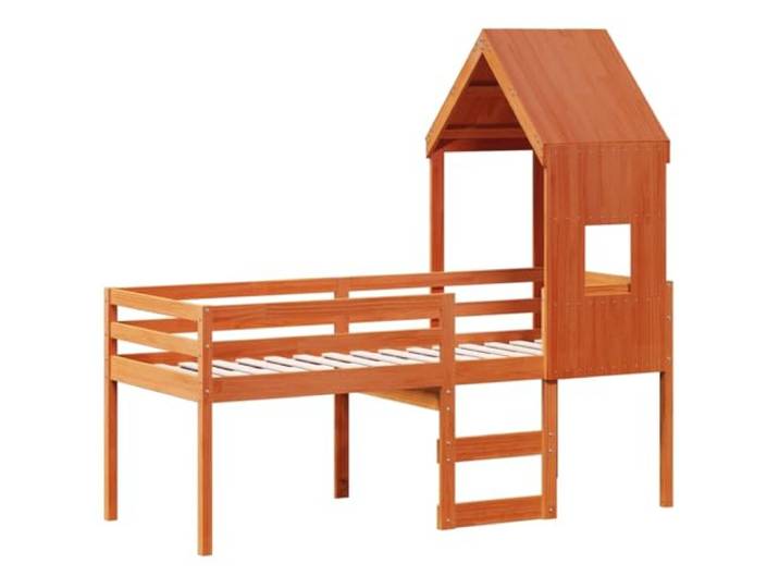 KTHLBRH Hochbett mit gewachstem Dach 80 x 200 cm aus Kiefernholz Massivholz, sicheres Design mit Brüstung, integrierte Leiter, für Kinderzimmer