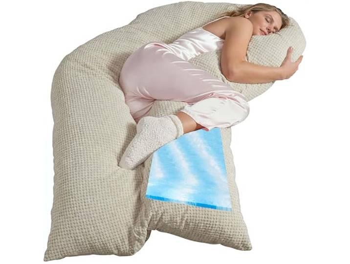 Traumreiter Seitenschläferkissen Visco XXL langes Wendekissen Memory Foam [orthopädisch] + Watte Seite Schwangerschaftskissen zum Schlafen, Stillkissen Kissen, Komfortkissen mit Bezug Sand