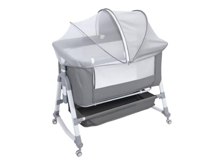 Baby-Beistellbett, 3-in-1 verstellbare Wiege mit Schaukel, Grau Langlebige Metall- und Textilmaterialien, höhenverstellbar, ideal für die Neugeborenenpflege Grau