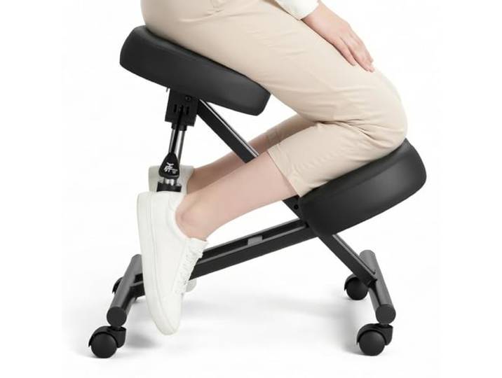 VEVOR Chaise à Genoux Ergonomique avec roulettes\, Siège Assis Genoux Hauteur Réglable\, pour Soulagement des Douleurs Cervicales et Dorsales Maison Bureau\, avec Coussins en Mousse Épaisse\, Noir