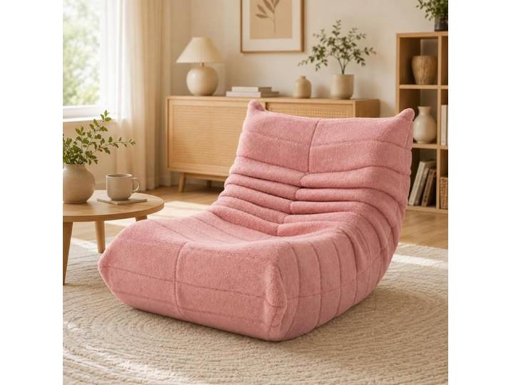 Fauteuil de Sol Paresseux Canapé Paisible Paresseux Ergonomique Sans Assemblage pour Salon Chambre ou Bureau Tissu Teddy Rose