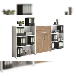moebel-dich-auf Aktenschrank TABOR 14 in weiß / Gold Harbor Oak, Schrankwand, Büroschrank, Metallgriffe