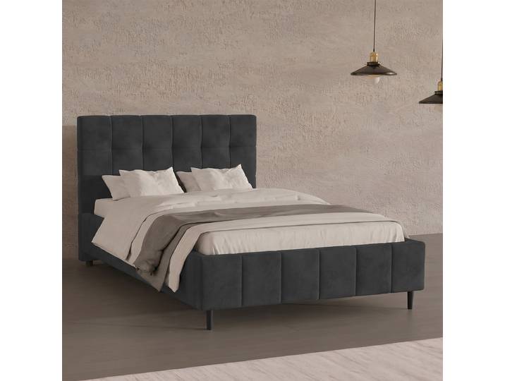 Lit rembourré avec coffre de lit 140 x 200cm Tissu Gris