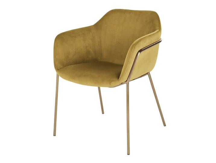Chaise en velours ocre et acier doré