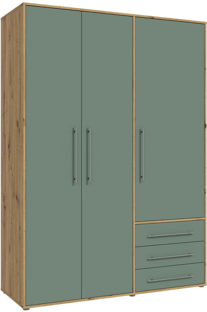 17 Stories Minija Modern Wardrobe with 2 Drawers and 3 Doors, Plenty of Storage Space, Engineered Wood, Concrete Finish /White, 144.4cm W x 200cm H x 53cm D. Light oak/Sage 144.4cm W X 53cm D