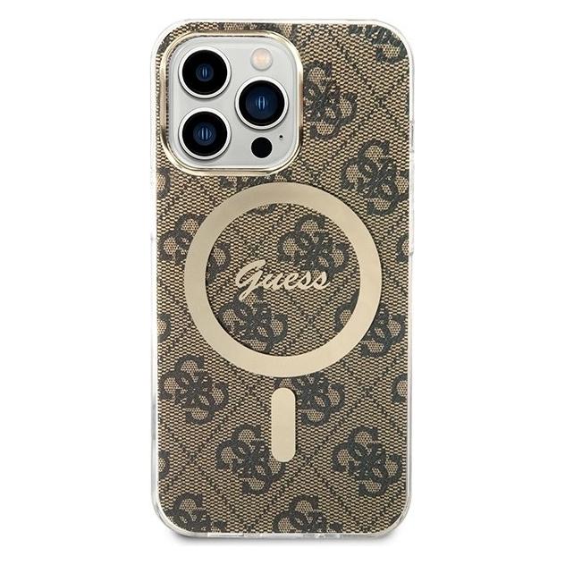 Guess Zestaw GUBPP13LH4EACSW Case+ Charger iPhone 13 Pro brązowy/brown hard case 4G Print MagSafe (Apple iPhone 13 Pro) (GUE002550-0)