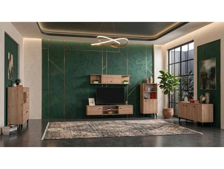 Xlmoebel Wohnwand Stilvolles braunes Wohnzimmer-Set TV-Möbel Konsole Bücherregale, (5-St., 5-tlg)