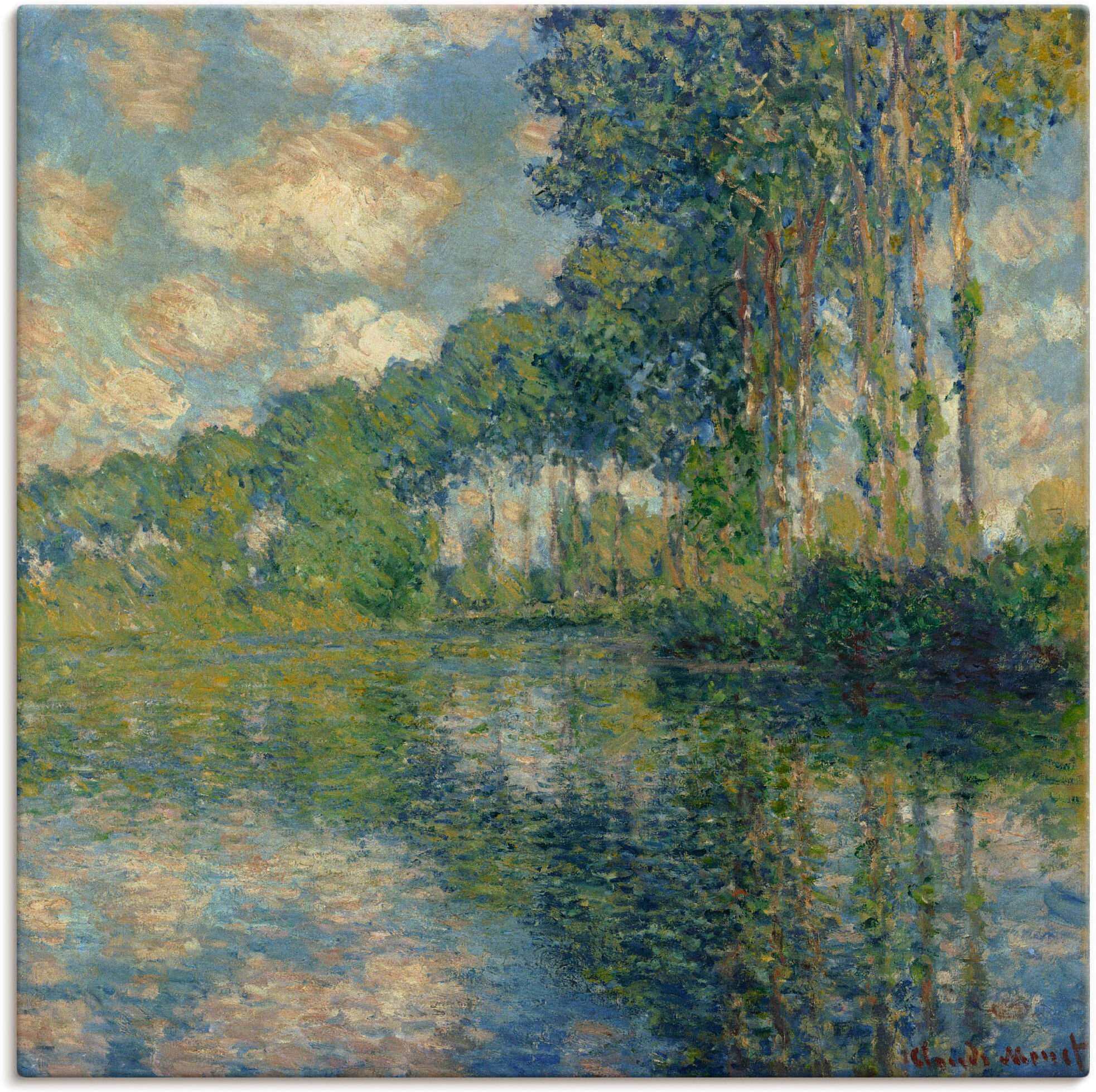 Leinwandbild ARTLAND "Pappeln an der Epte.", blau (farbe bild(er): blau), B:70cm H:70cm, Bilder, Leinwandbild, auf Holzrahmen gespannt farbe bild(er): blau B/H/T: 70cm x 70cm, Leinwandbild Gewässer quadratisch, 1 Stk.