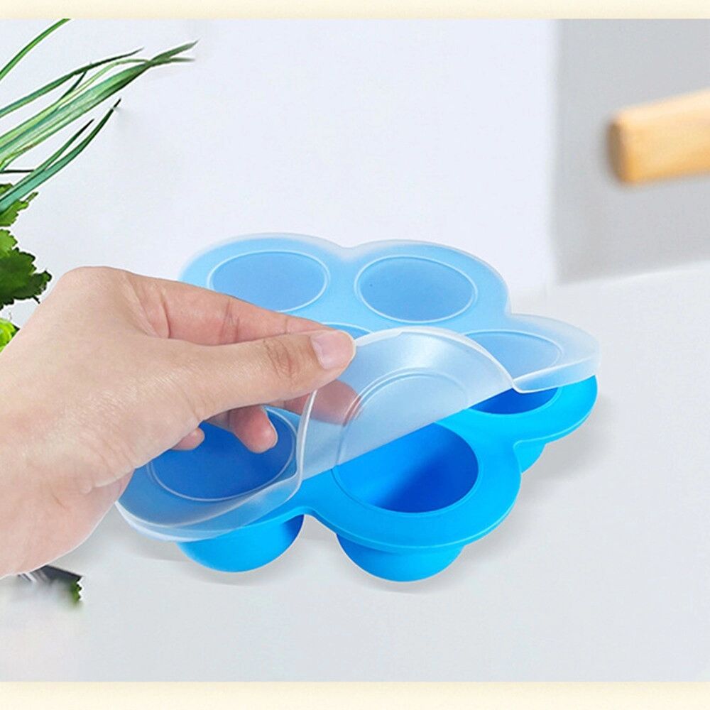 INF Silikon Kuchenform mit Deckel - 7er-Form für Babynahrung, Muffins und mehr S Hellblau