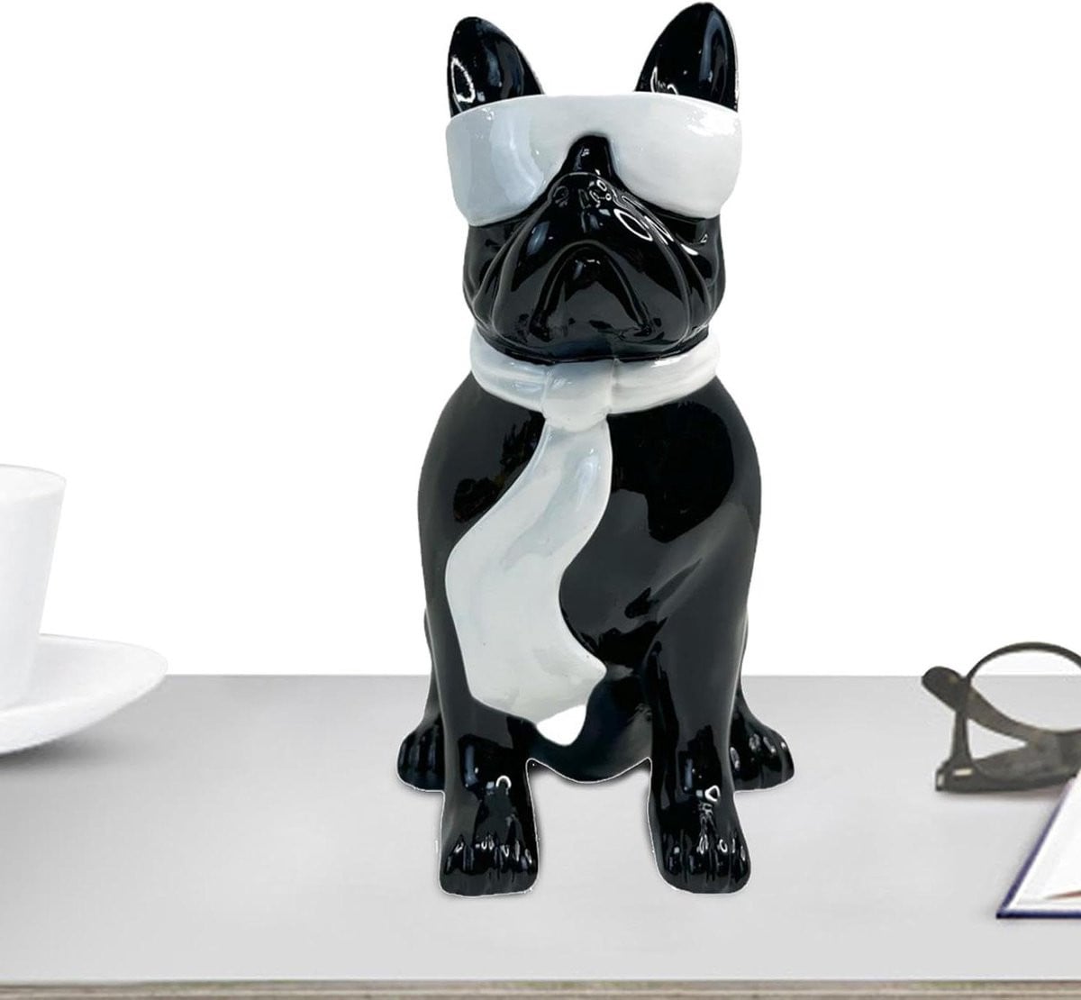 Bulldog Beeld Zwart - Handgemaakt Hars Sculptuur - Hoogte: 17.8 cm