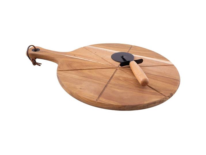 POINT-VIRGULE Pizzabrett mit Schneider - Farbe: braun - Material: Akazie - 1389