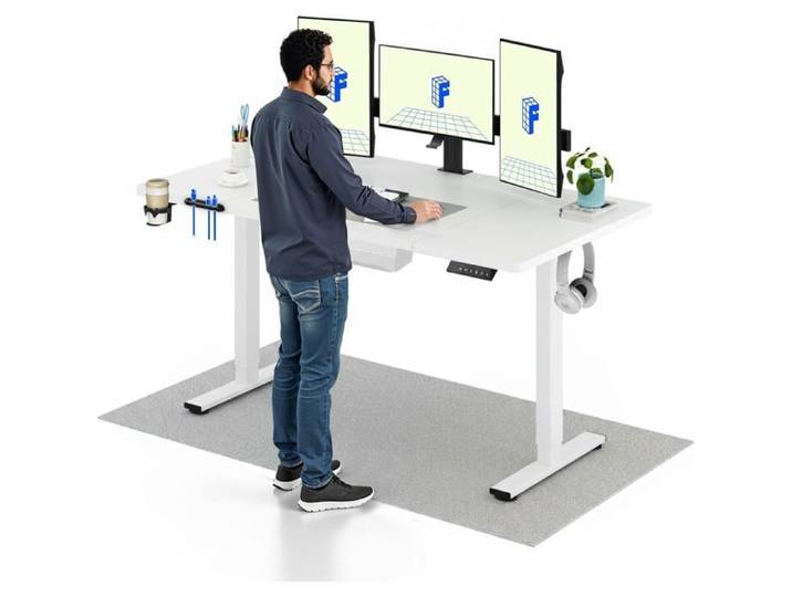FlexiSpot Bureau Assis Debout Électrique 160x60cm Bureau Réglable Table d'ordinateur avec Crochet Fonction Mémoire Blanc