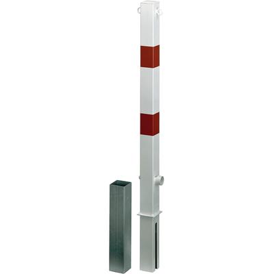 Absperrpfosten ALBERTS "Passau, eckig, herausnehmbar", weiß, B:20cm L:152cm, Stahl, Sicherheitsschlösser, feuerverzinkt, zum Einbetonieren, Dreikantschloss