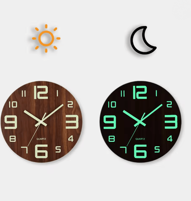 Inspire Essentials LumiWood 12 Inch Silent Luminous Wall Clock With Night Light And Nordic Design b
