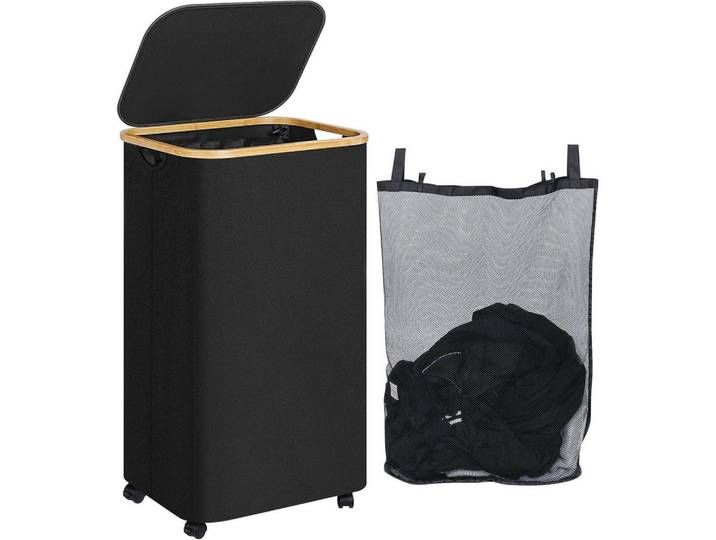 Wäschekorb mit Rollen 110L Schwarz, 33x79x43.9 cm, Haushalt & Reinigung, Wäschepflege, Wäschekörbe & Wäschetonnen