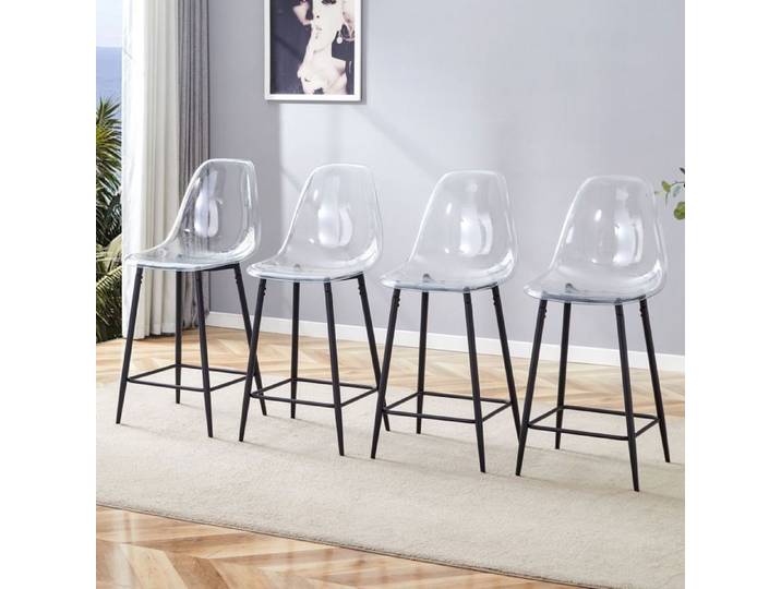 Tabouret De Bar Lot 4 H102cm Assise Transparente - Chaise De Bar - Pieds Métal Noir Look Contemporain Robuste Facile à Nettoyer