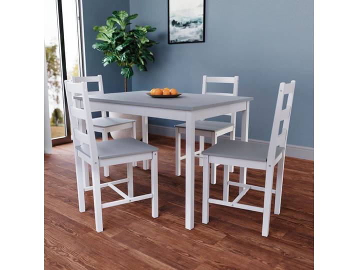 Ensemble table et chaises 4 places Yorkshire bois massif cuisine salle à manger blanc & gris