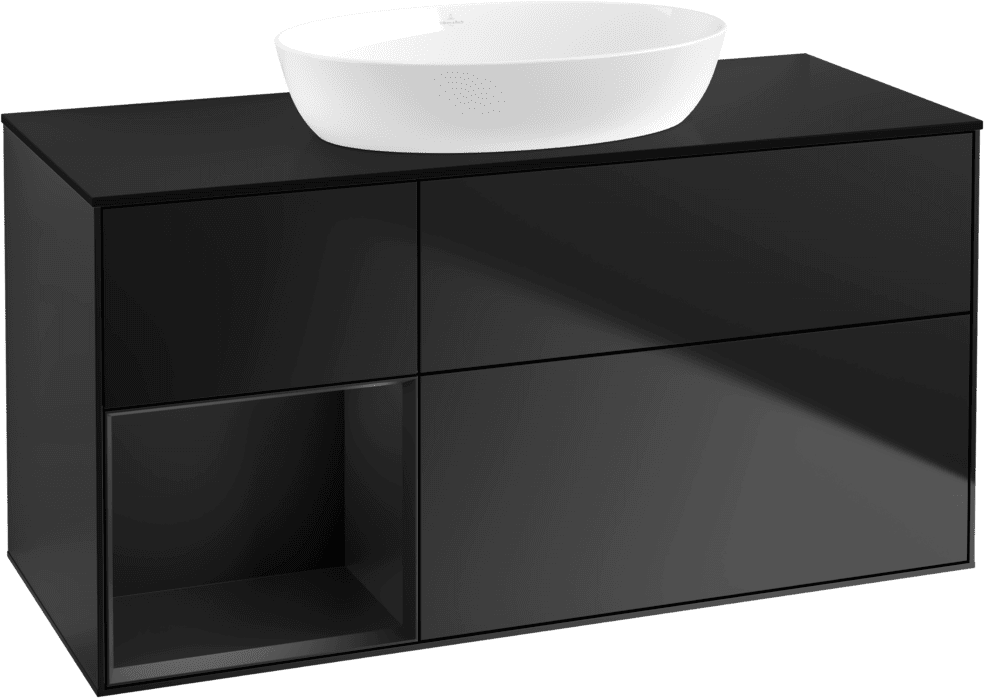 Villeroy und Boch Villeroy et Boch Finion Villeroy et Boch FA62PDPD 120cm, plaque de recouvrement noire mate, étagères en laque noire mate, laque noire mate