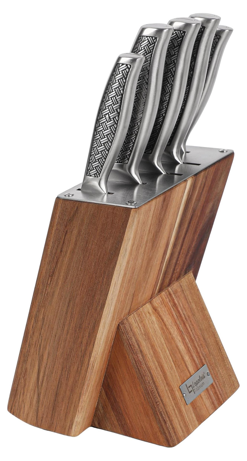 5-delig Messenset met Houten Blok - Bruin