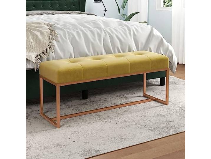 VIHHQGC Sitzbank Senfgelb 110x36x45 cm Samt Weicher Samtbezug, Schaumstoffpolsterung, als Bettbank nutzbar, Montageanleitung inklusive