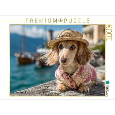 CALVENDO Puzzle Ein liebevoller Dackel mit Hut am Gardasee - ein charmantes Hundepuzzle für Erwachsene und alle, die Dackel lieben. | 1000 Teile