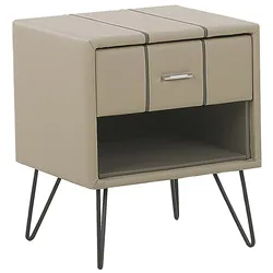 NACHTTISCH beige Kunstleder schwarze Metallbeine 41/48/56 cm Betin