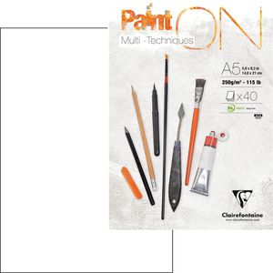 Clairefontaine Zeichenblock PaintON 96538C, A5, 250 g/m², geleimt, weiß, 40 Blatt