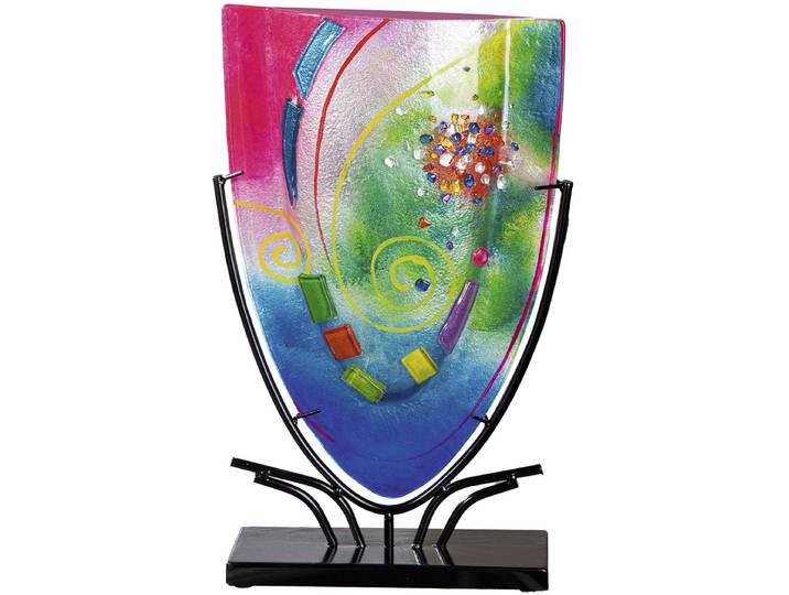 Tischvase CASABLANCA BY GILDE Vase oval Cool blau; pink H. 49 cm , bunt (blau, pink), B:30cm H:49cm T:10,5cm, Glas, Metall, Vasen, Tischvase