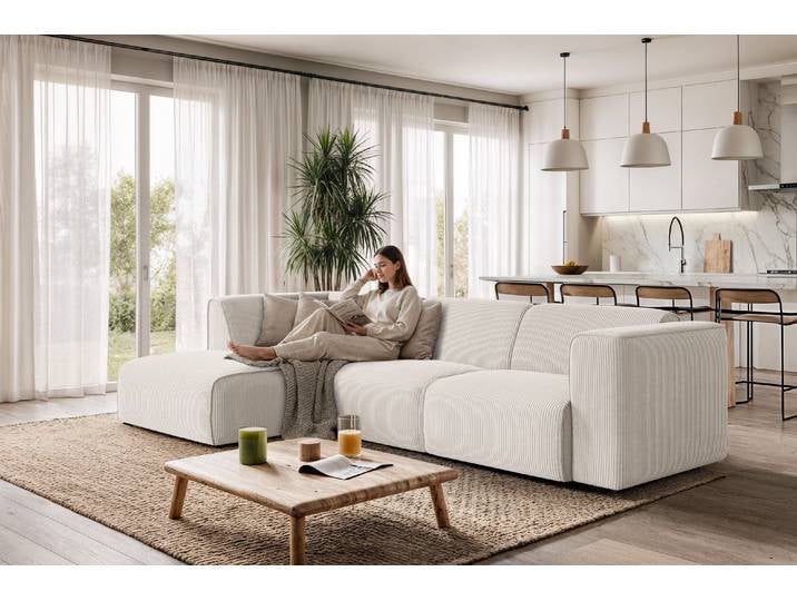Ecksofa, Polyester, Beige 295×162 cm, Modular Erweitbar, Modern, RAUM.ID