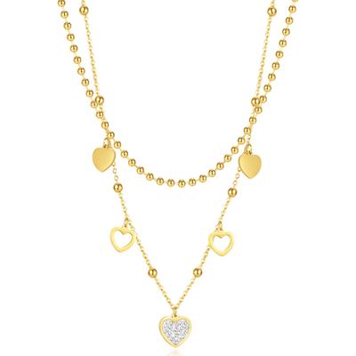 Kette mit Anhänger FIRETTI "Schmuck Geschenk Hearts Charm", gelb (gelbgoldfarben, weiß, kristallweiß), Halsketten, Damen, Edelstahl, L: 46, mit Zirkonia (synth.)