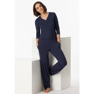 Pyjamahose SCHIESSER "Mix + Relax", Damen, Gr. 42, N-Gr, 800, blau, Single Jersey, Obermaterial: 95% Modal, 5% Elasthan, klassisch lang, Hosen Pyjamahose, klassisch weiter Marlene-Schnitt, atmungsaktiv