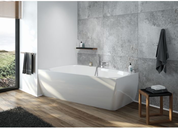 Hoesch iSENSI Badewanne 3964.010 180x120cm, links, weiß, 275 l, Überlaufbefüllung, chrom