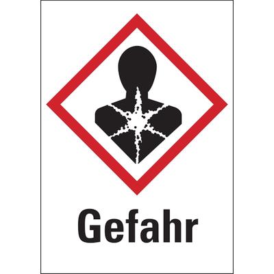 Aufkleber Gefahrstoffetiketten - Gesundheitsgefahr (GHS 08) & Signalwort "Gefahr" - 105 x 148 mm Folie selbstklebend