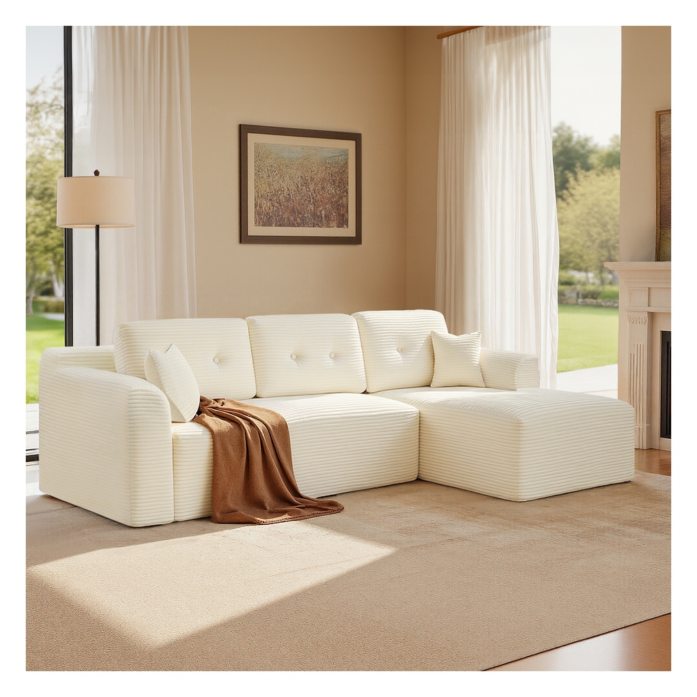 VASAGLE Modulares Sofa 244 cm breit mit großer Chaiselongue rechts cremeweiß LCS184WD01