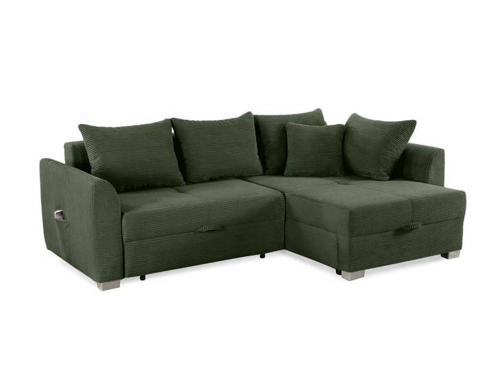 Ecksofa L-Form Couch Polsterecke ausziehbar Schlaffunktion Bettkasten Cord Grün / 15207