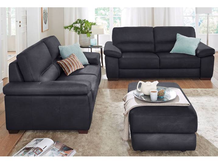 Polstergarnitur CALIA ITALIA Gaia, hochwertige Garnitur aus 2-Sitzer & 3-Sitzer im edlen Design , schwarz, Luxus-Microfaser GINEVRA, Luxus-Microfaser Ginevra (100% Polyester), Sitzmöbel-Sets, aus pflegeleichtem Luxus-Microfaser Ginevra Hydro Care