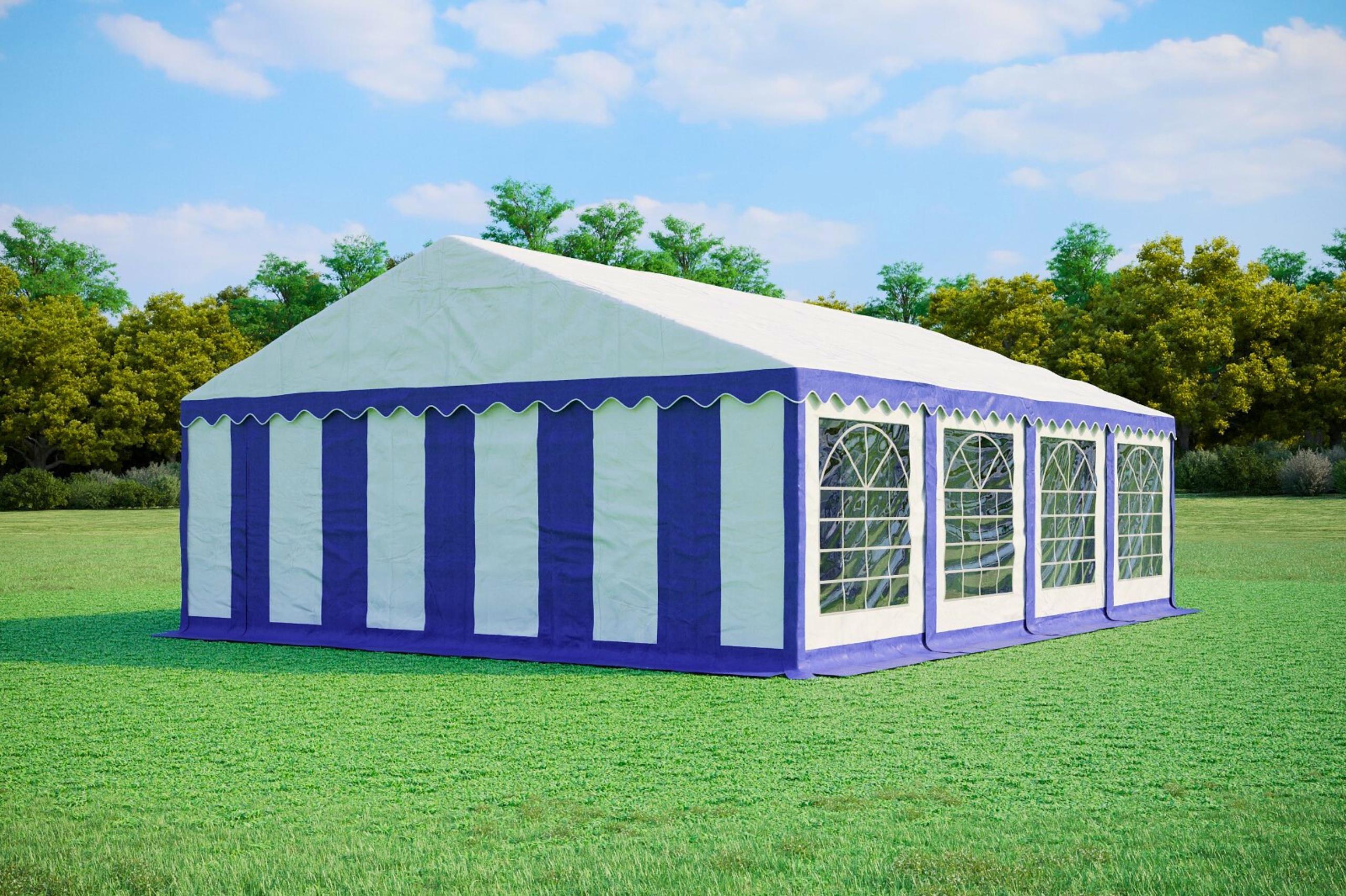 Partyzelt 6x8m PVC Standard PLUS Feuerfest - Blau und Weiß