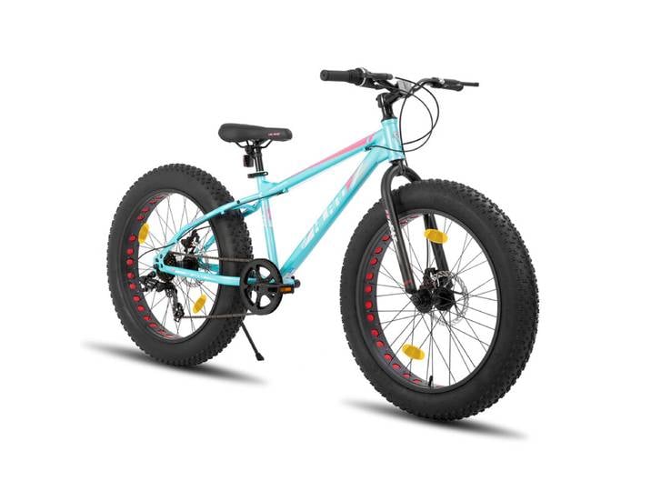 Hiland Roon Vélo tout-terrain pour enfants pour garçons et filles, Pneus larges, Dérailleur Shimano 7 vitesses, Freins à double disque, Vert, 24 pouces