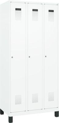 Kleiderspind C+P Evolo Plus, 3 Abteile, Anschlag rechts, Zylinderschloss, B 900 x T 500 x H 1950 mm, verkehrsweiß/verkehrsweiß