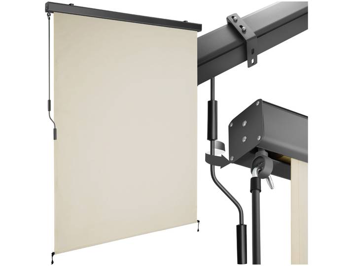 Store banne verticale ELOISE avec 2 supports muraux - 140 x 250 cm, beige