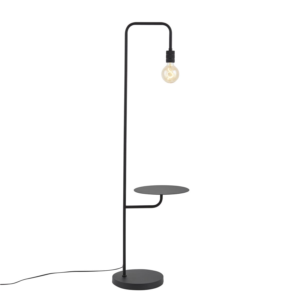 Qazqa Moderne vloerlamp zwart met ronde glazen kap