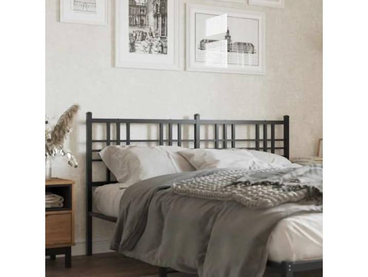 Stilvolle Metallwechselbett-Kopfteil 160 cm, schwarz, aus Stahl, feste Beine, perfekte Rückenstütze beim Lesen oder Fernsehen.
