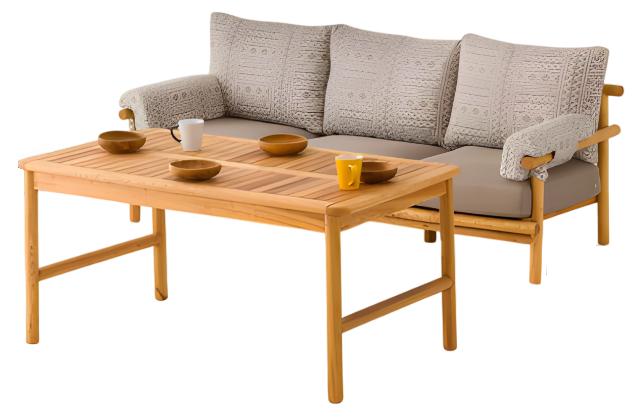 Gartenmöbel Set aus Holz und Textil in Beigeton, stilvoll