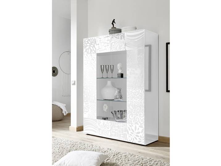 Vitrine 2 portes Miranda laqué blanc sérigraphié - Basika