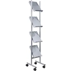 Prospektregal mit Rollen LINCOLN, Metall, 4x A4, silber 4 | 4x A4, Stahl, Kunststoff