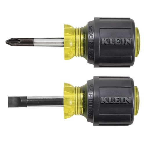 Klein Tools 85071 Stubby sleuf- en kruiskopschroevendraaier set met 5/16-inch kasttips en #2 Phillips-tip, 2-delig