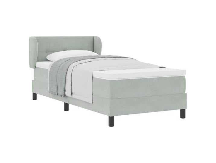 PUGYNBK Boxspringbett, Hellgrau, 90 x 200 cm, Samt Verstellbares Kopfteil, Holzrahmen, inkl. Matratze und Topper