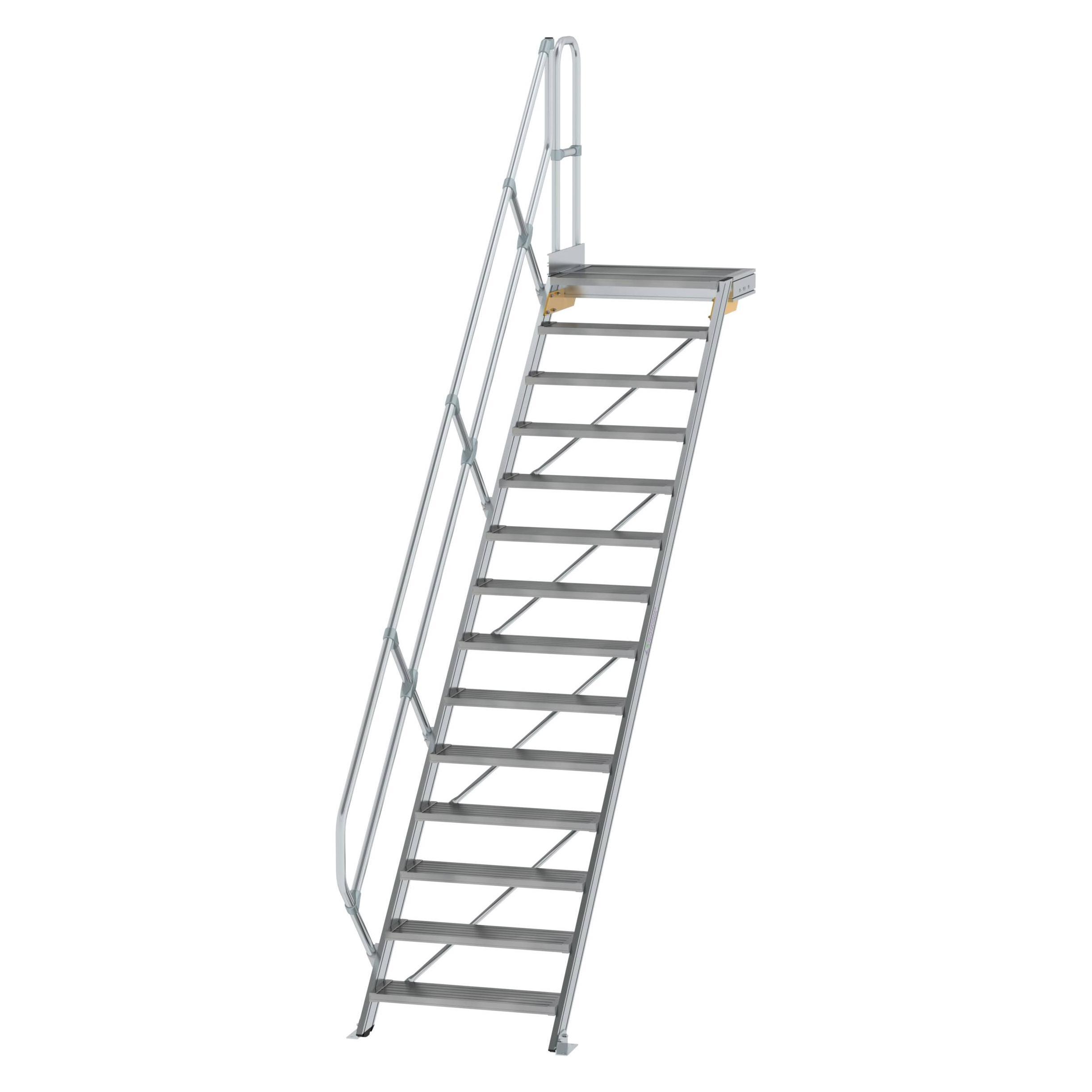 Munk Treppe mit Plattform 45° Stufenbreite 800 mm 14 Stufen Aluminium geriffelt (Gerüst) (600454)