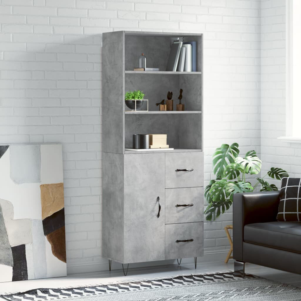 George Oliver Highboard 69.5x34x180 cm Engineered Wood Concrete Grey 180cm H X 69.5cm W X 34cm D