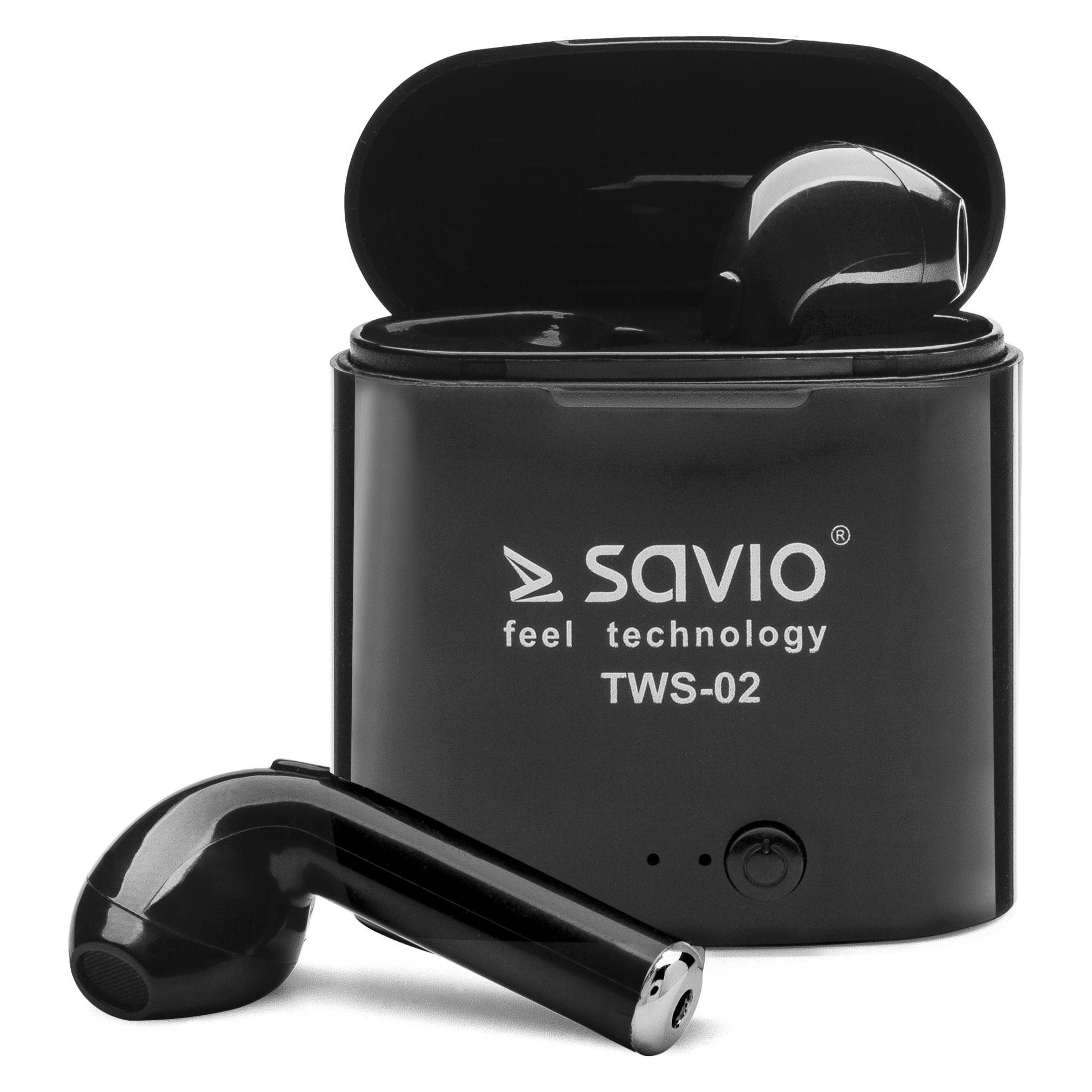 Savio TWS-02 Kabellose Bluetooth-Kopfhörer Schwarz (Keine Geräuschunterdrückung, 2 h, Kabellos) (TWS-02)